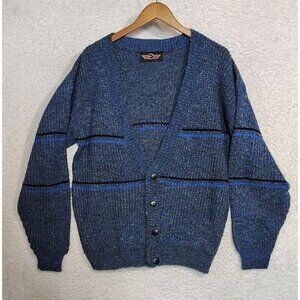 Vintage Fluid Brand Men's Cardigan Sweater Blue Grandpa Knit